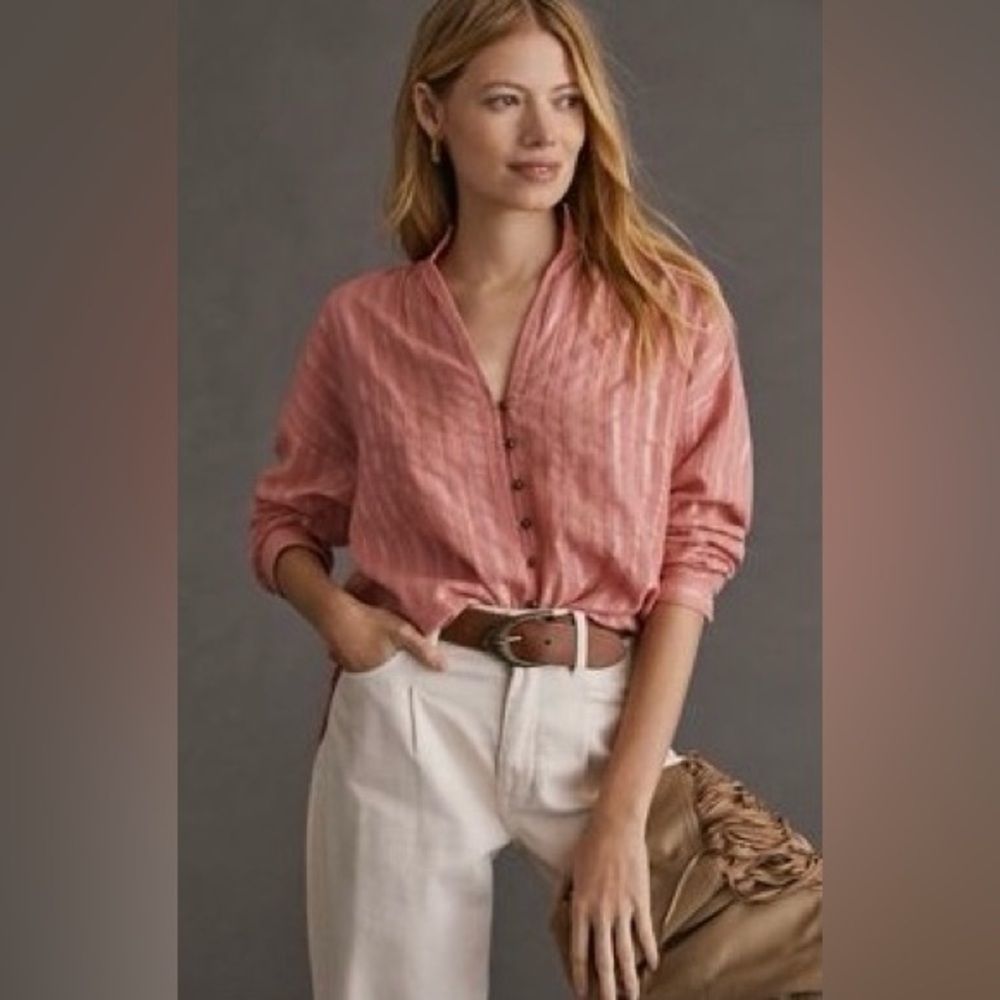 Pilcro The Tavi Buttondown NWT Rare Pink Metallic Stripe Shirt XXS